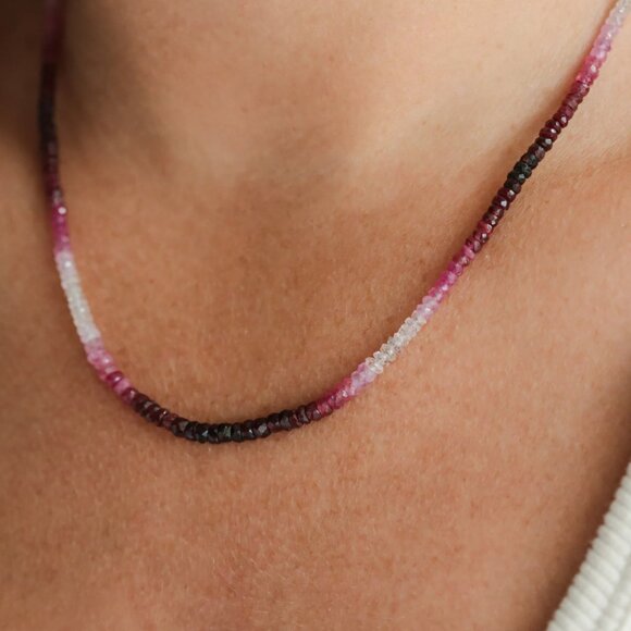 GORGEOUS BUNDLE ombre Ruby Beaded Necklace & Bracelet Non Tarnish Gold, Ruby - Picture 10 of 15